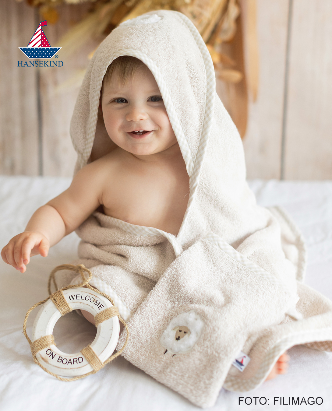 Baby Frottee-Set Dünenschaf | Kapuzenhandtuch & Waschhandschuh | Geschenk zur Geburt