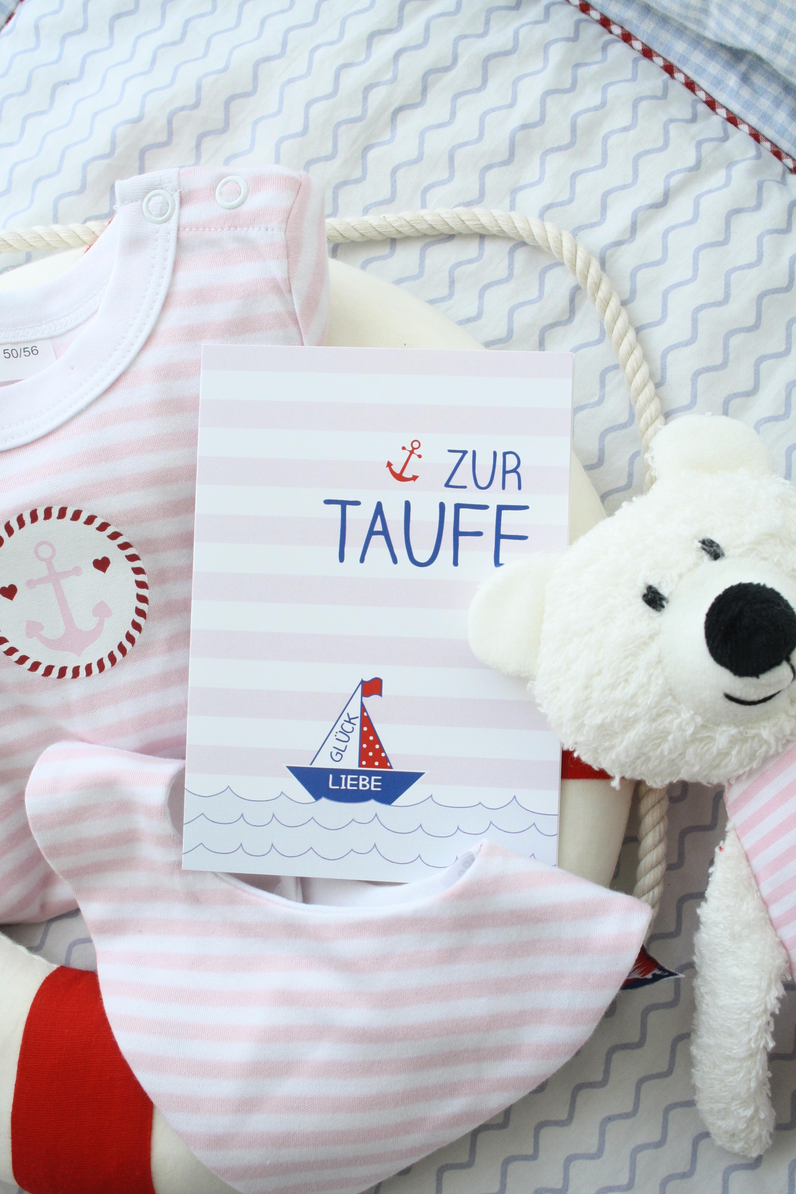 Taufkarte Segelschiff rosa