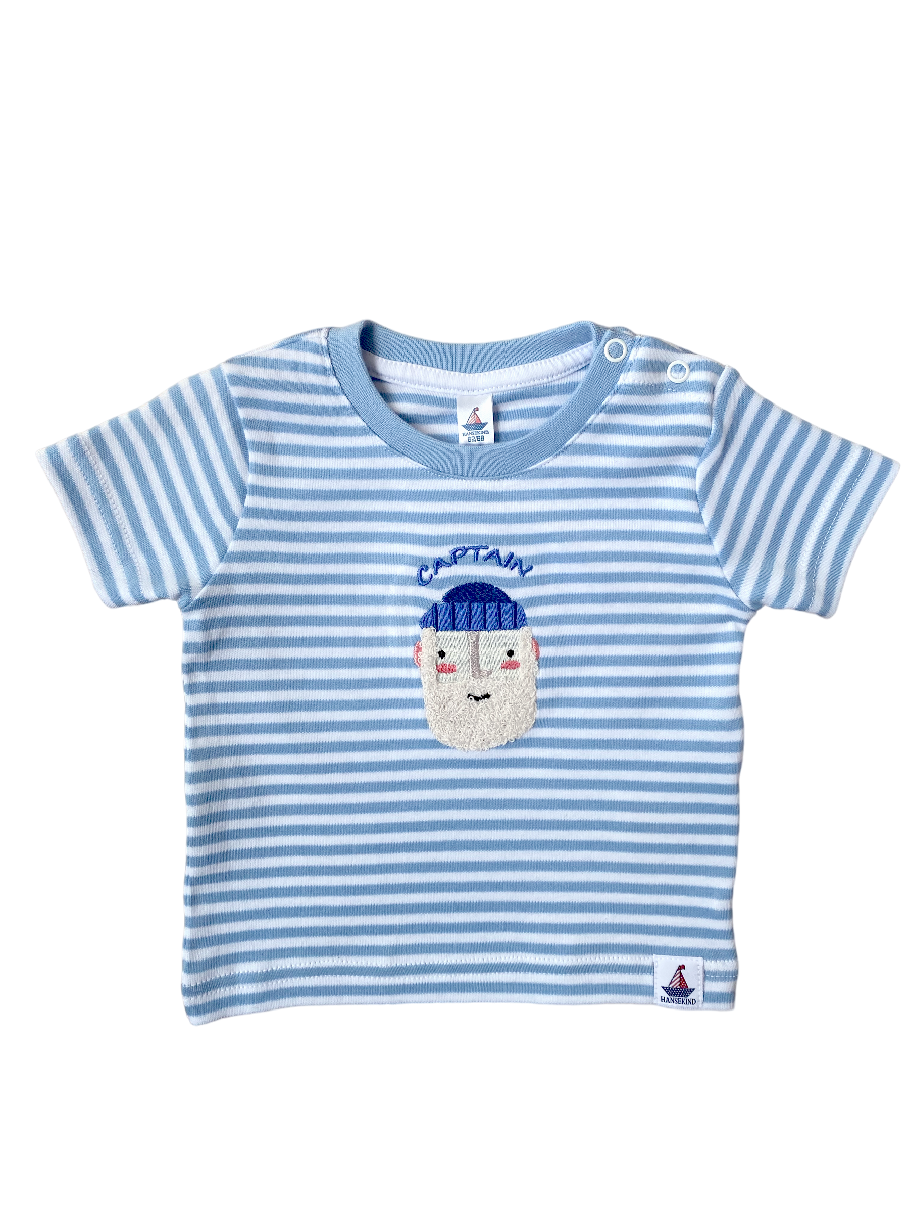 T-Shirt Kurzarm mit Seemannstick, hellblau-gestreift 86/92