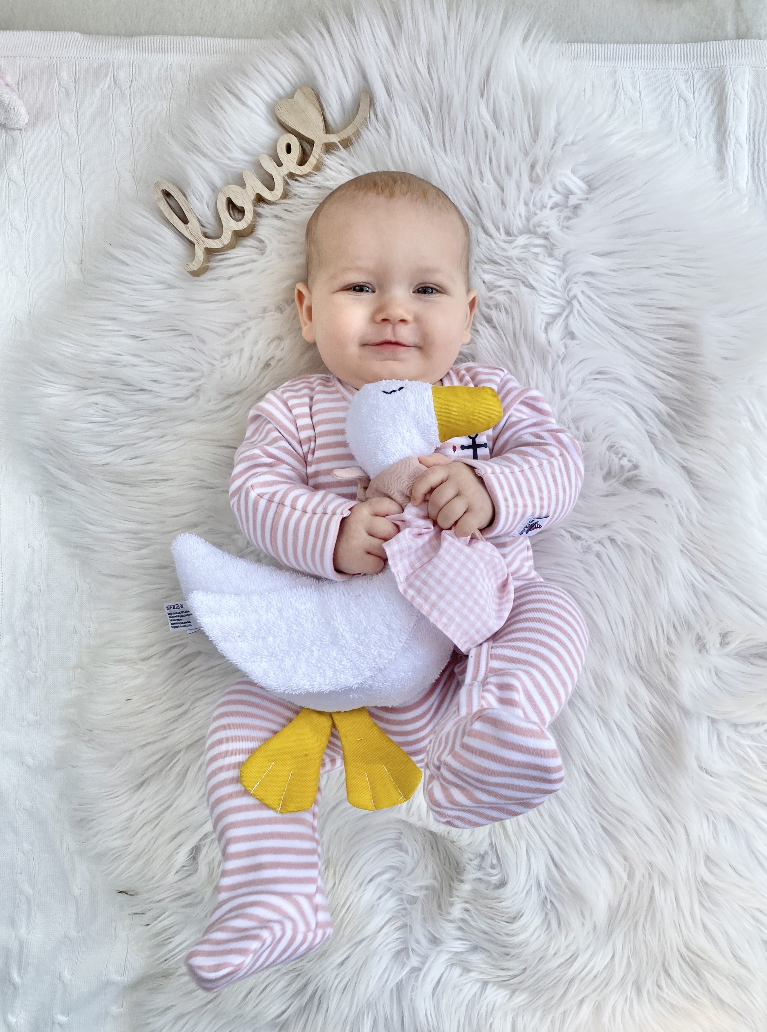 3-teiliges Set Happy Family | Geschenk zur Geburt mit Strampler, Mullwindel & Kuschelgans
