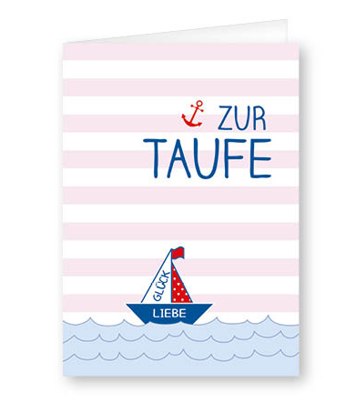 Taufkarte Segelschiff rosa