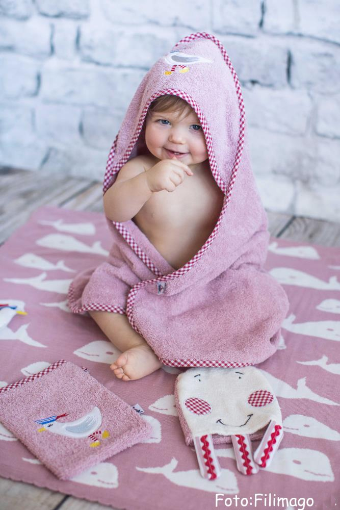 Kapuzenhandtuch Baby mit Waschhandschuh Rosa | Geschenk zur Geburt Mädchen | Hansekind