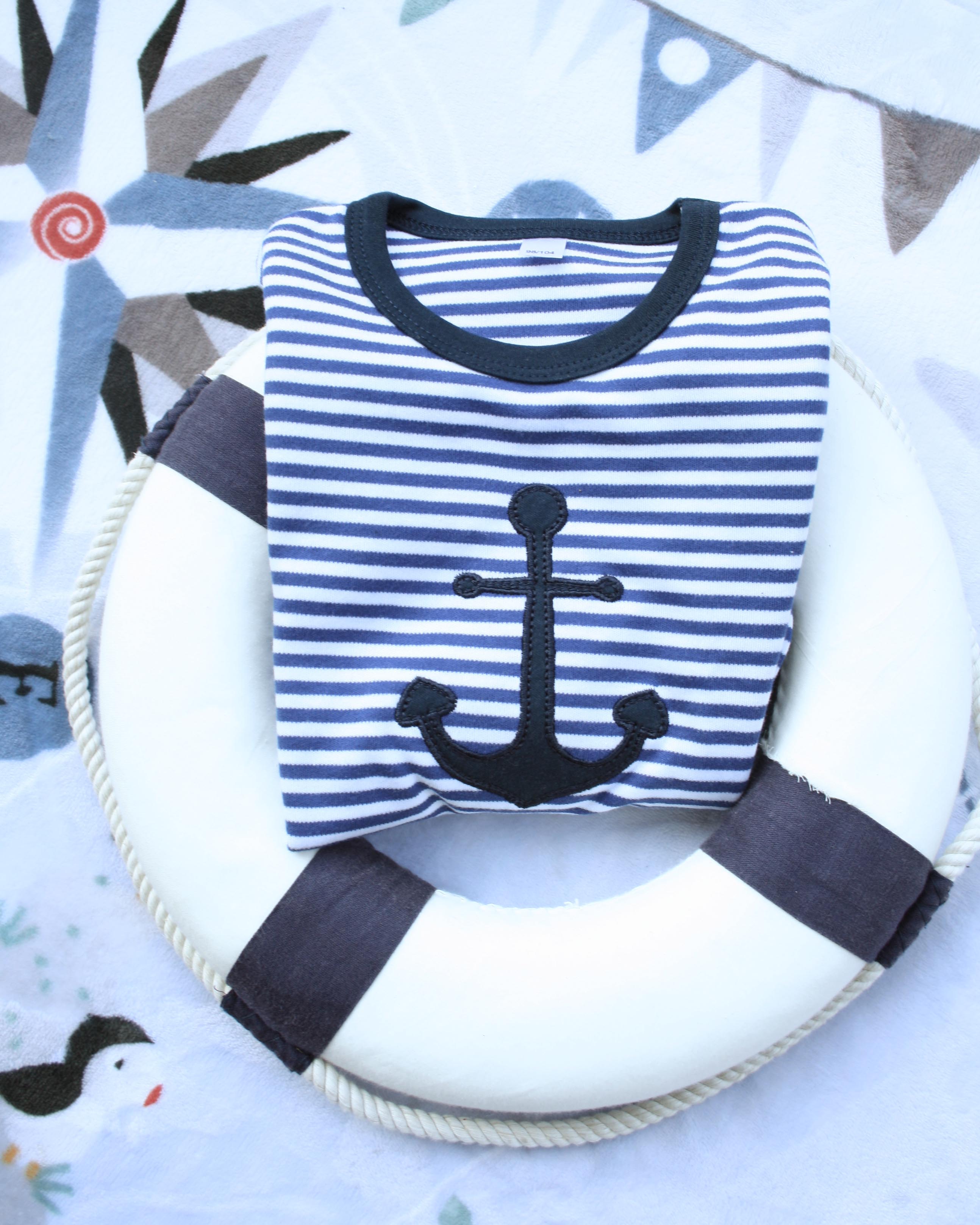 Langarmshirt, Anker-Applikation, navy-gestreift 86-92