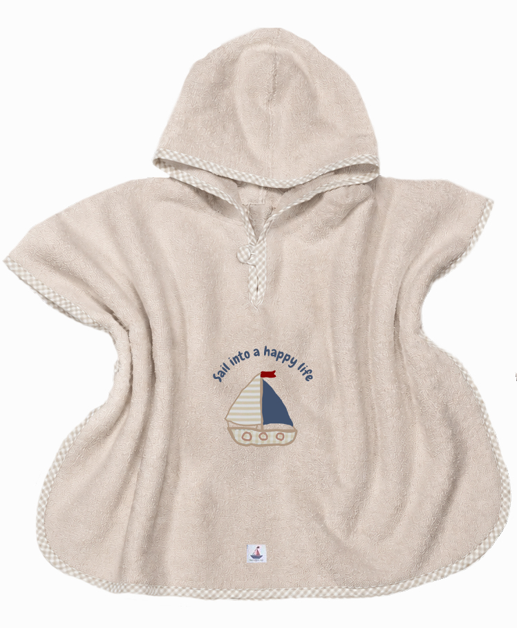 Kinderponcho Schiff Sand aus Baumwolle | Hansekind