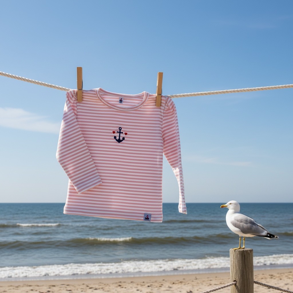 T-Shirt Langarm mit Ankerstickerei , altrosa-gest. 98/104