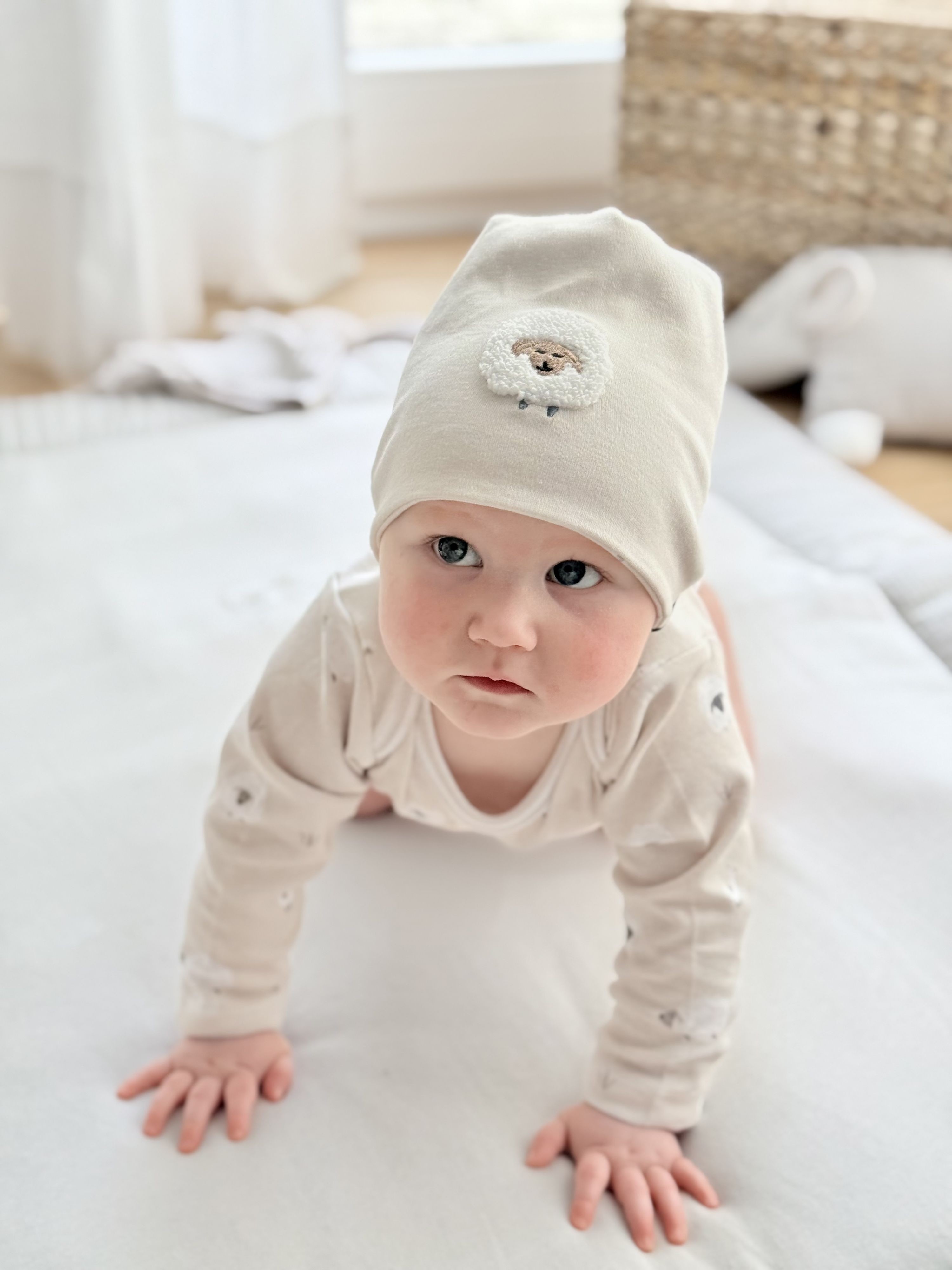 Babyset Schaf 62/68 aus Bio-Baumwolle | Geschenk zur Geburt mit Body, Beanie & Halstuch