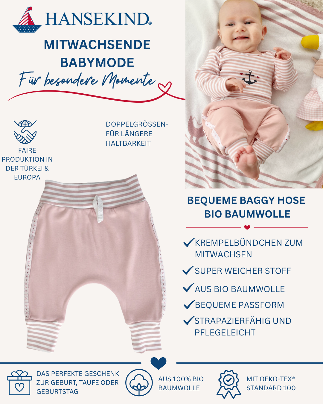 Baggy Hose, rosa Gr.62/68
