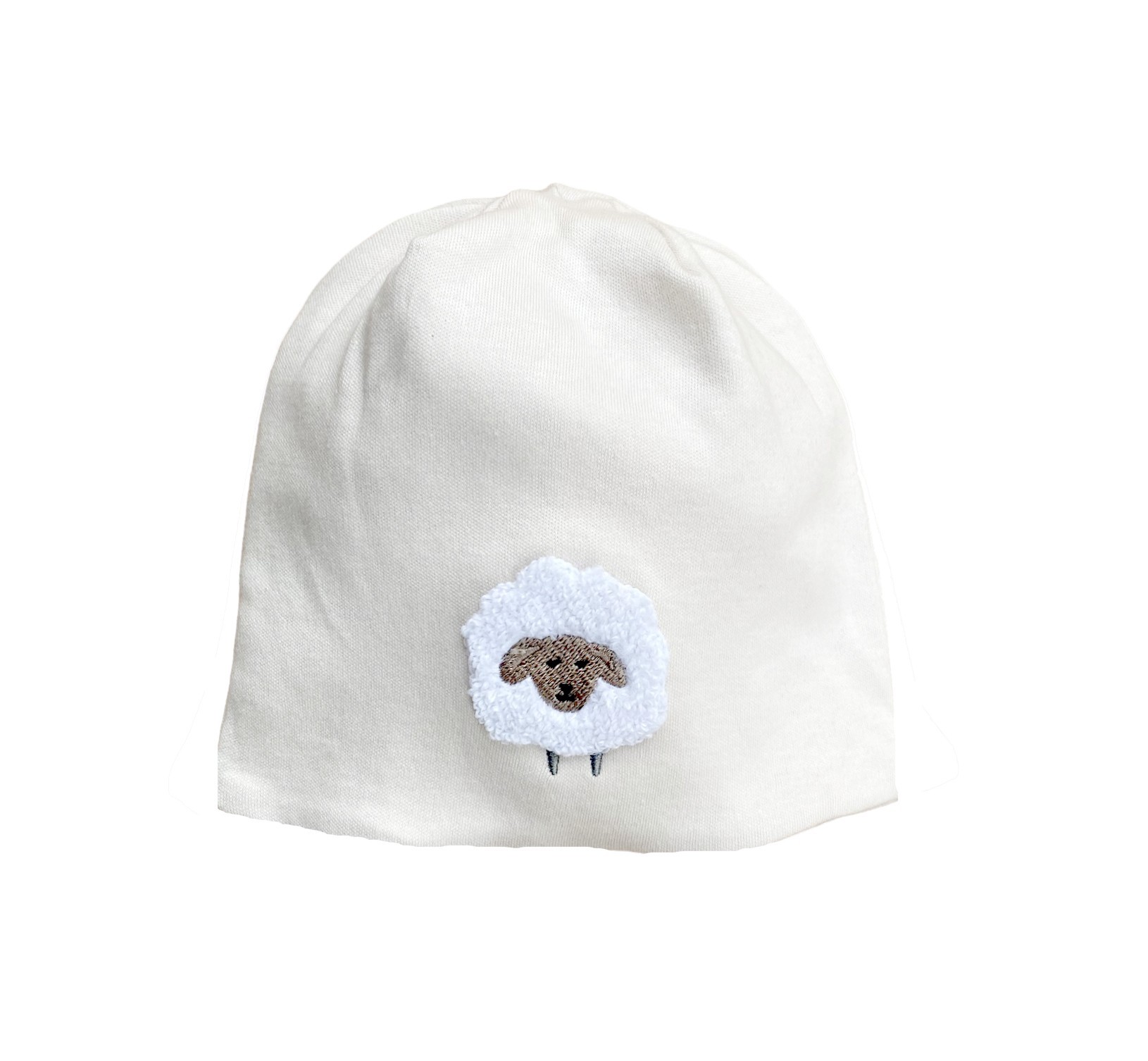 Beanie Schafe mit Stickerei, sandfarben, Größe 62/ 68