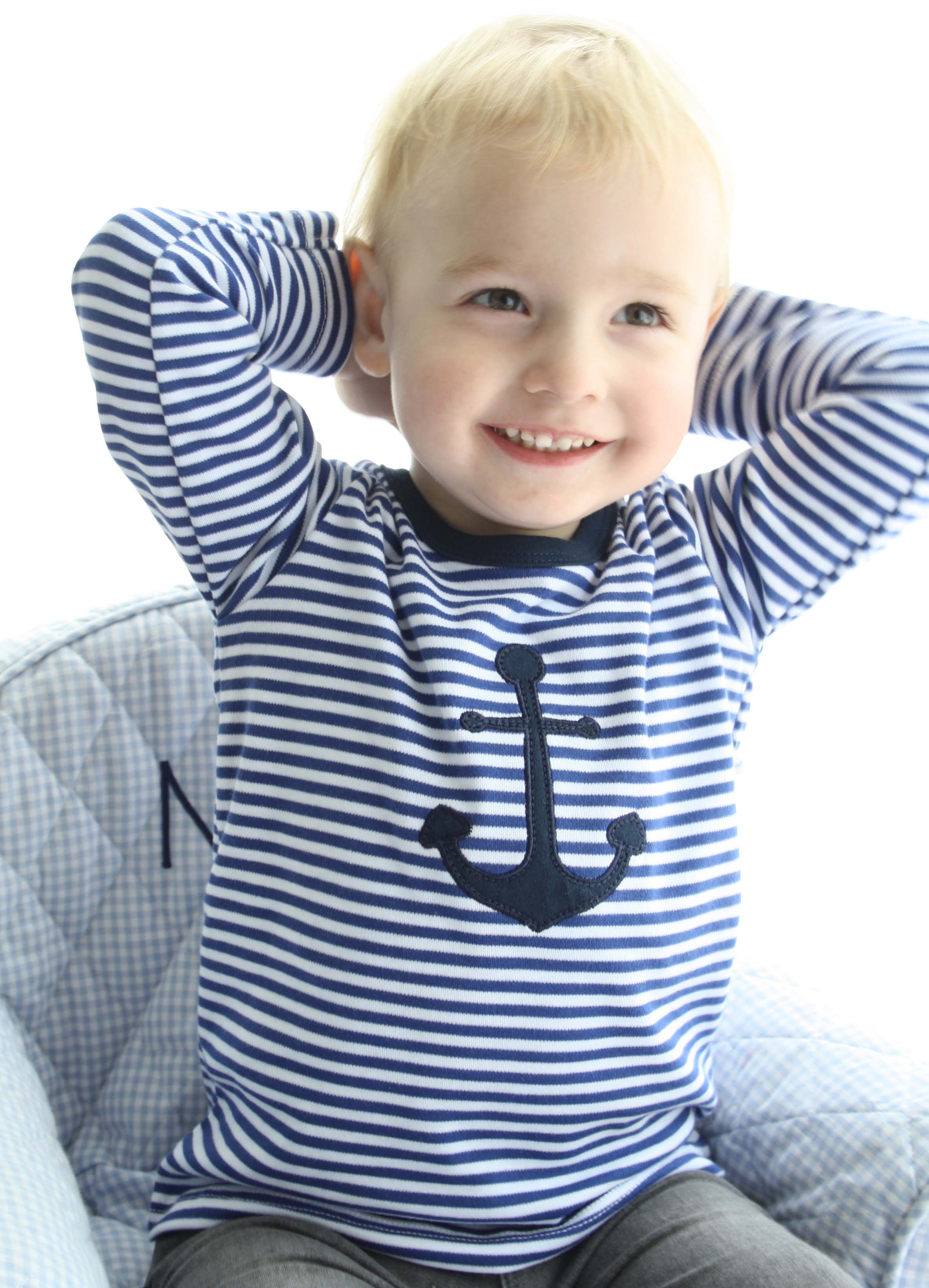 Langarmshirt, Anker-Applikation, navy-gestreift 86-92