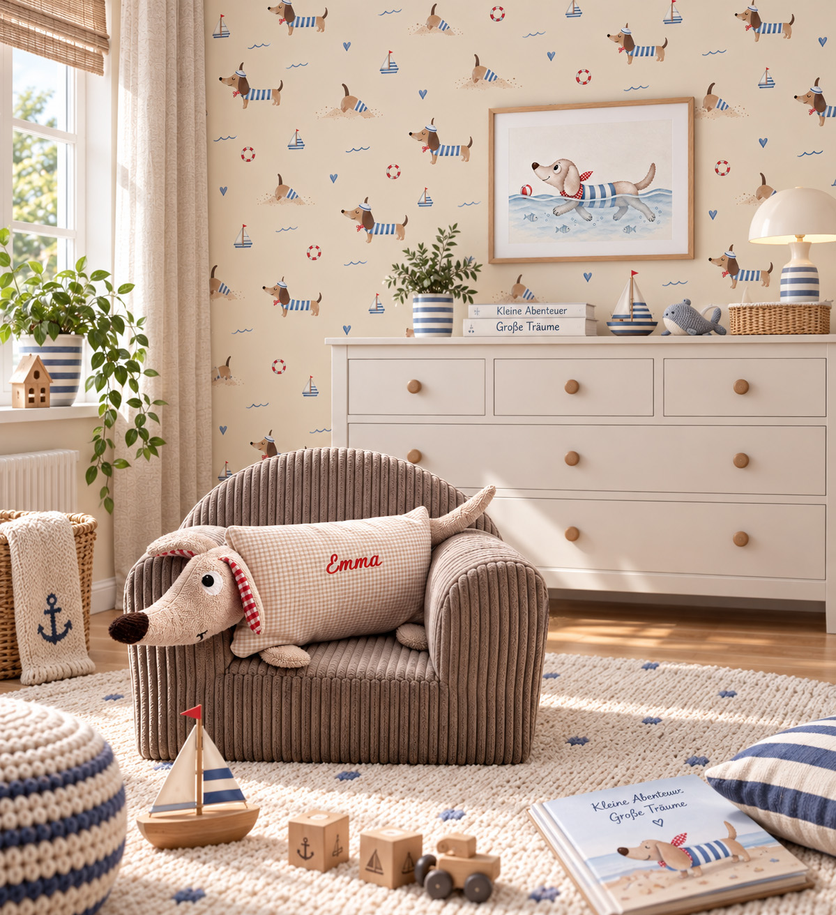 Kuschelkissen Dackel – personalisierbares Babykissen zur Geburt