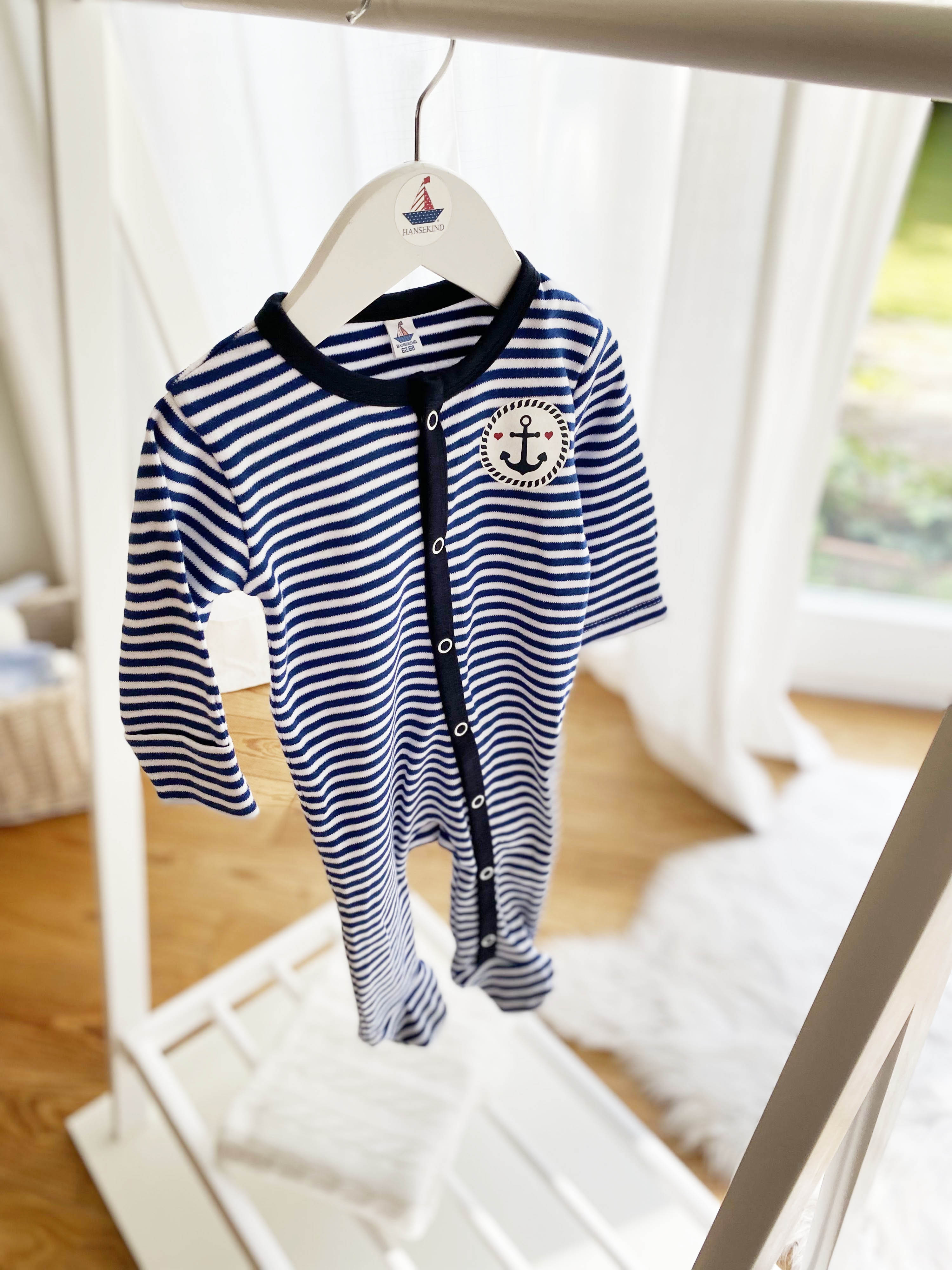 Babystrampler mit Druck, navy-gestreift 50-56
