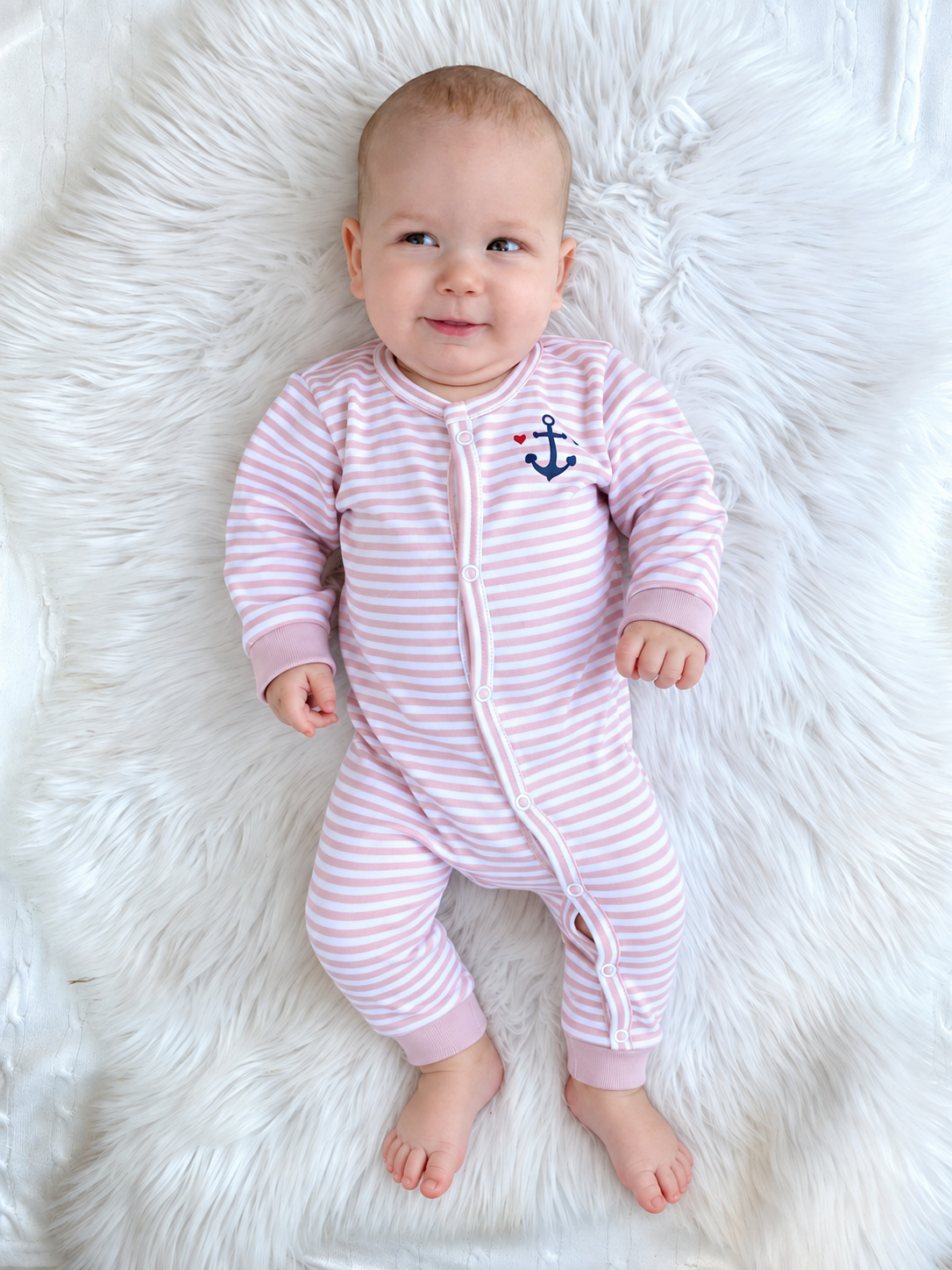 Babystrampler rosa weiß gestreift, 2 Größen
