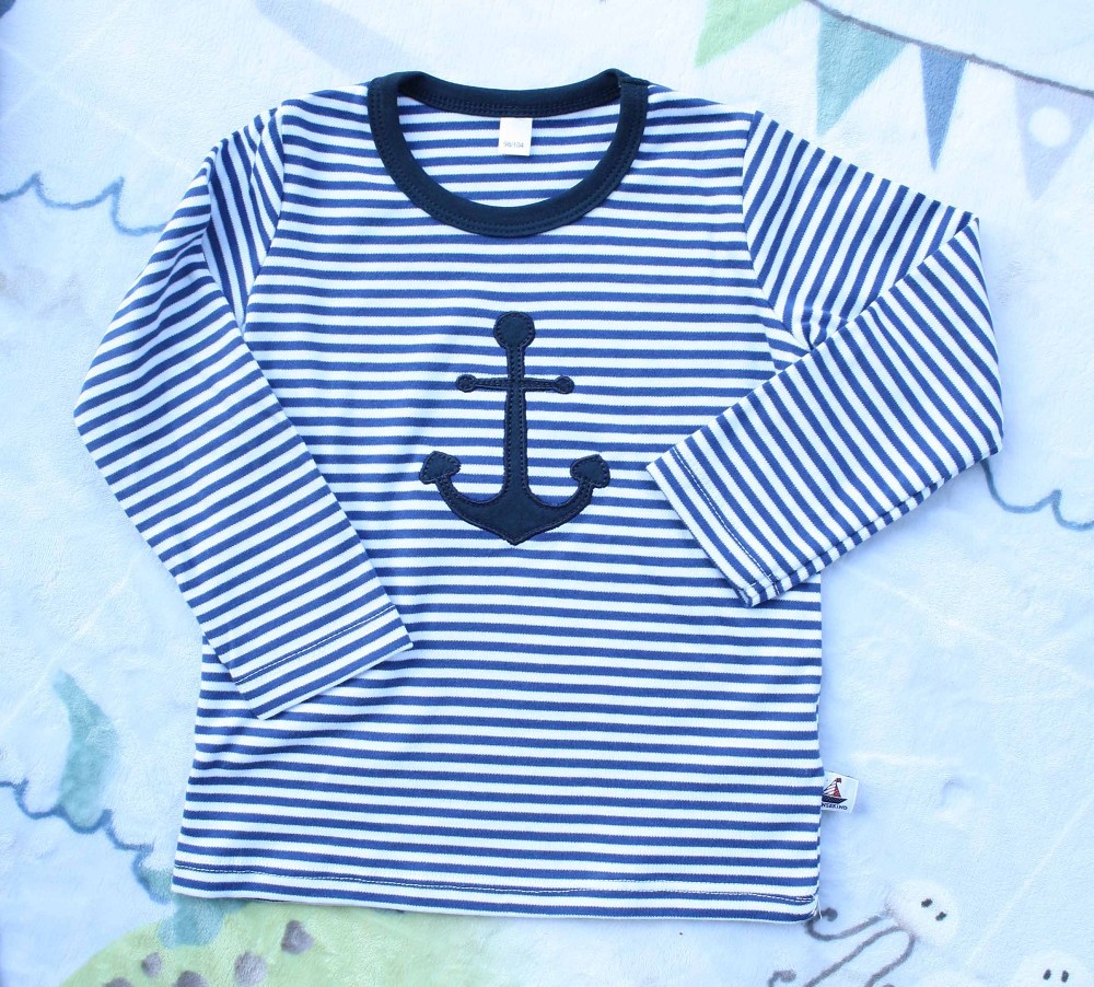 Langarmshirt, Anker-Applikation, navy-gestreift 86-92