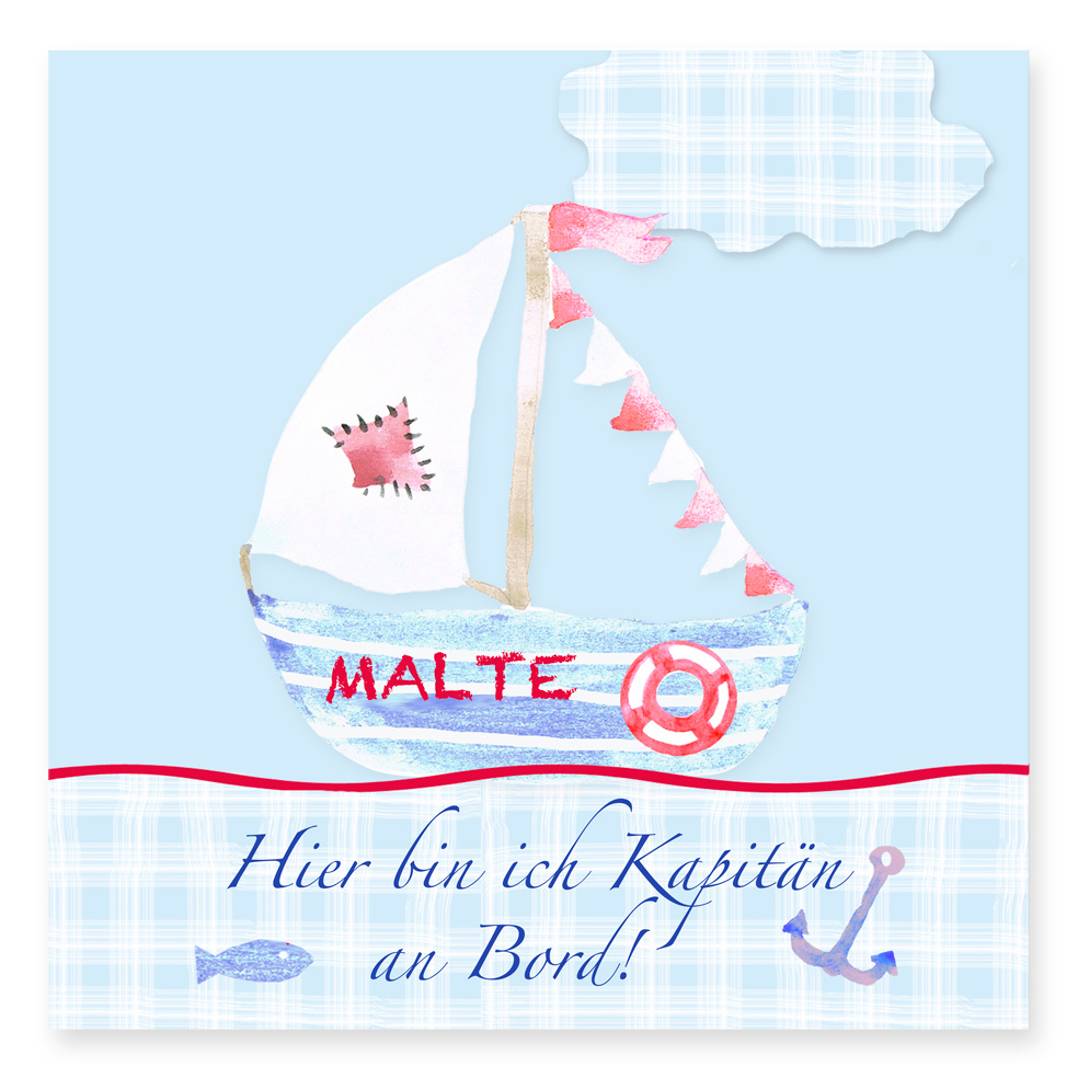Kinderbild Segelboot, 40 x 40 cm, personalisiert