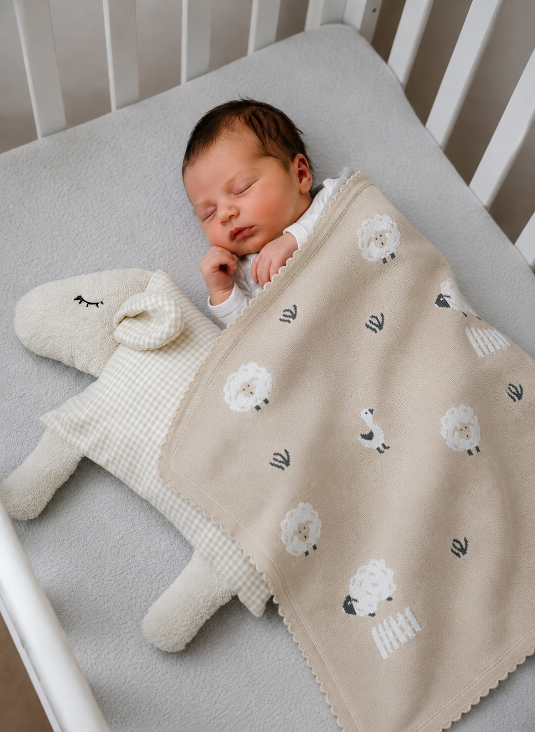 Kuschelkissen Schaf – personalisierbares Babykissen zur Geburt