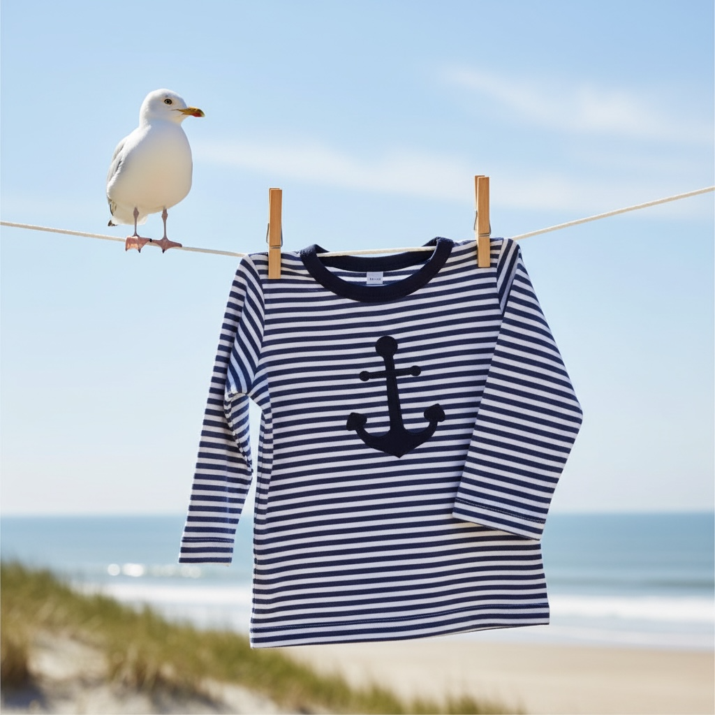 Langarmshirt, Anker-Applikation, navy-gestreift 86-92