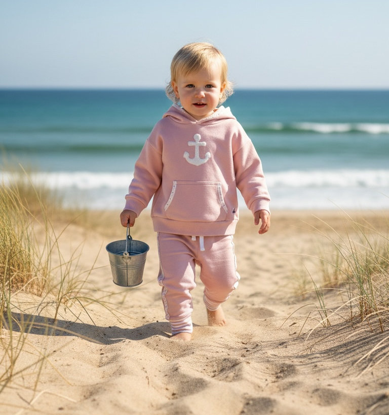 Kap.Sweat-Shirt  rosa mit Frottee Ankerstickerei Gr.74/80