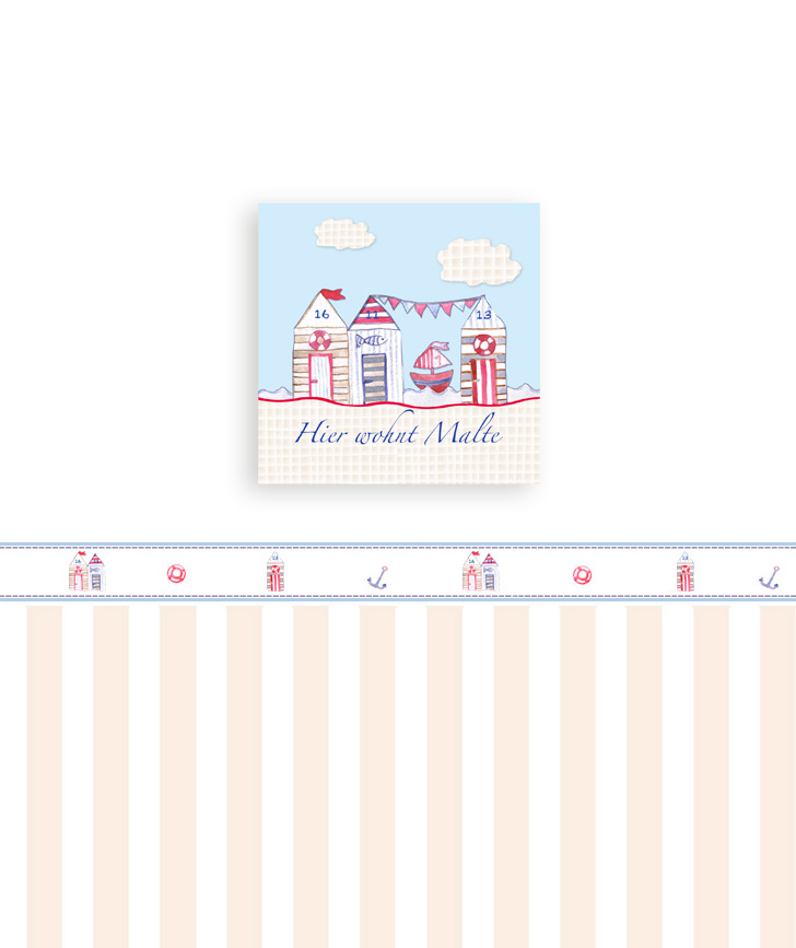 Kinderbild Strandhaus, 40 x 40 cm, personalisiert