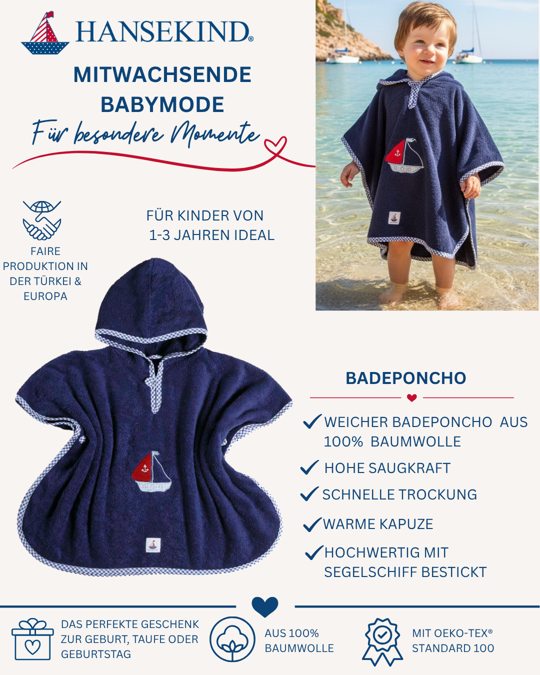 Poncho Segelboot navy