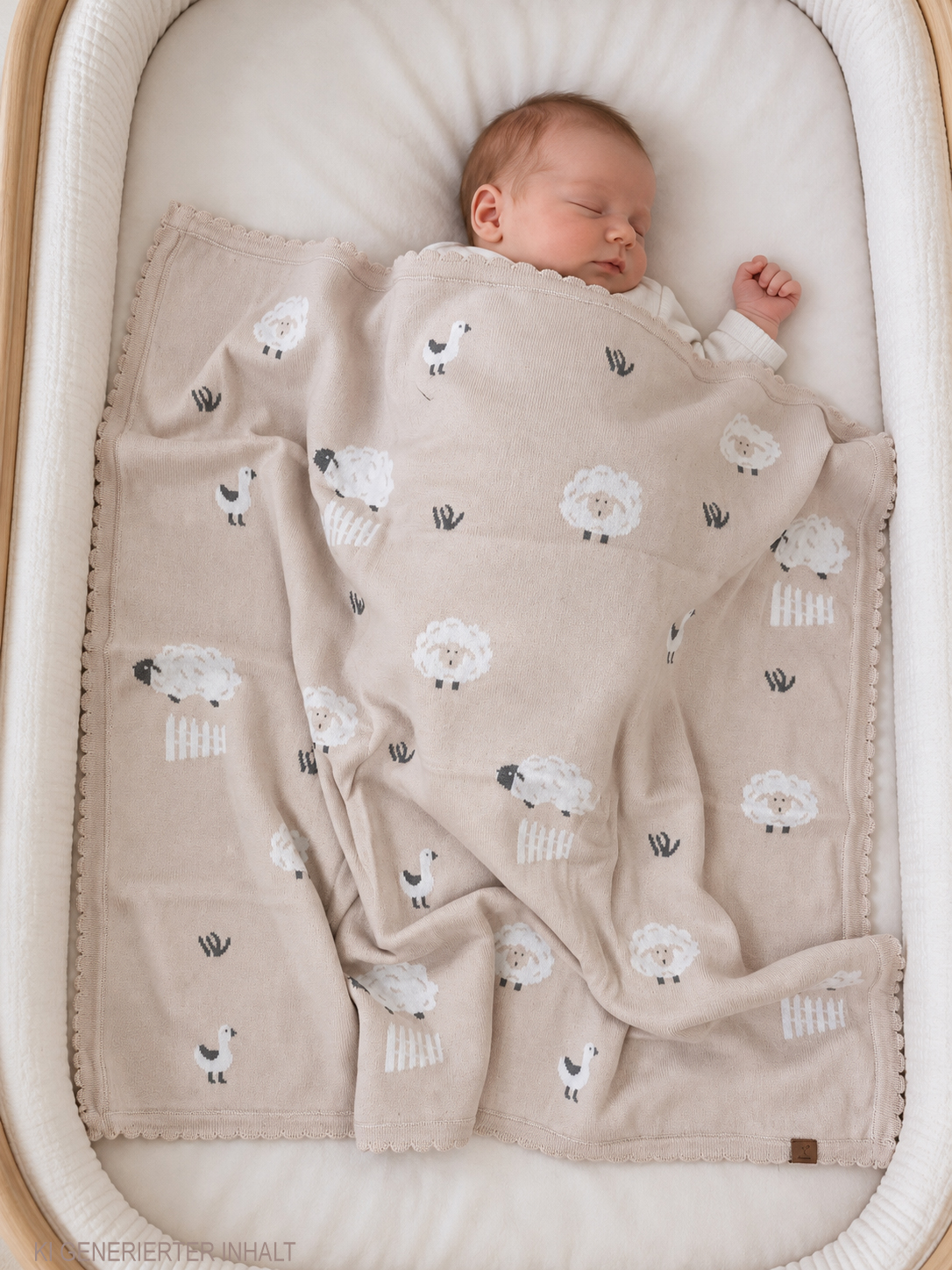 Baby Strickdecke Schafe Sand aus Baumwolle unisex| Hansekind