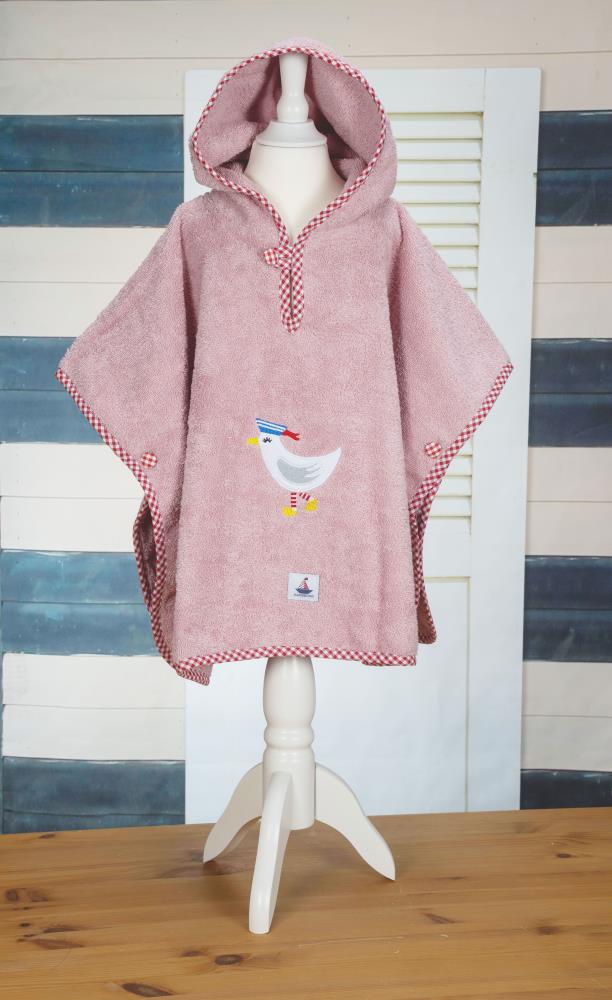 Poncho, altrosa Frottee, Möwe, 1-4 Jahre