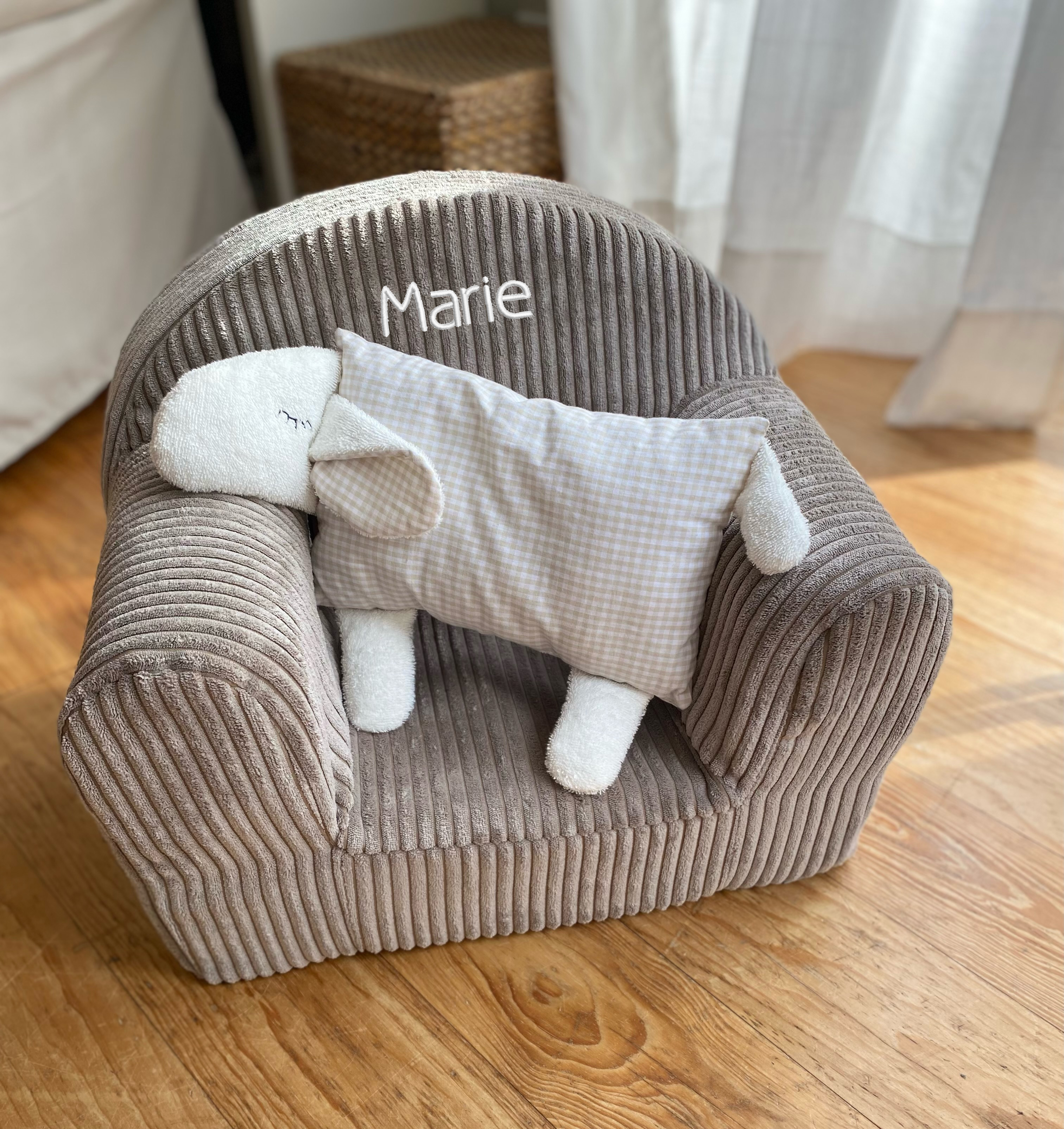Kindersessel Cord Taupe mit waschbarer Husse